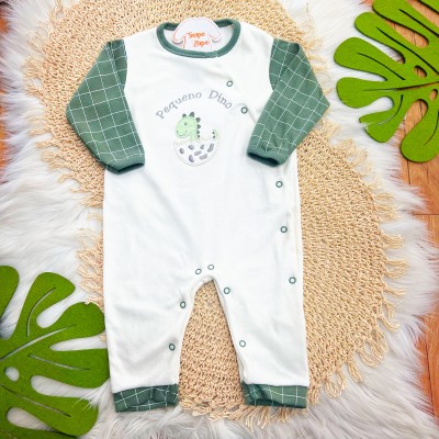Macacão Trape Zape - Pequeno Dino - Off White e Verde Musgo